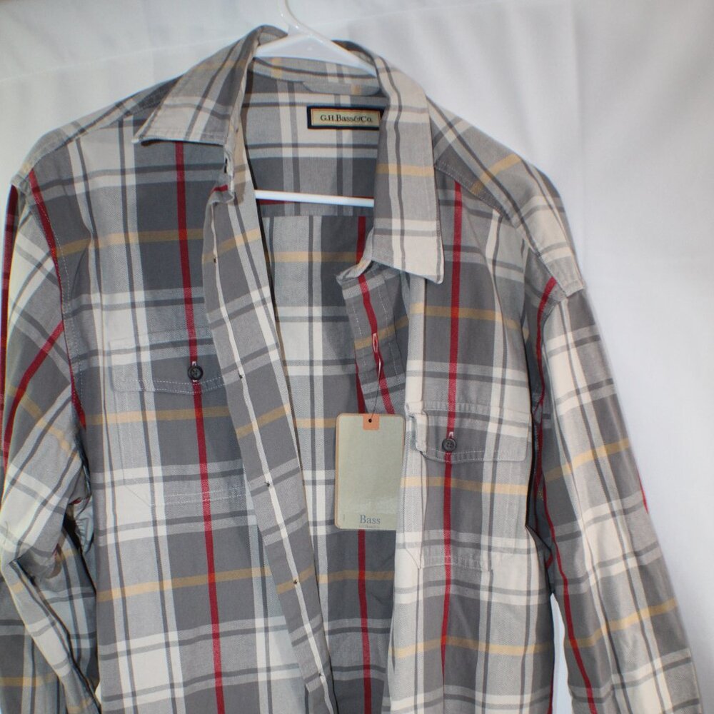 G.H. Bass & Co. Men's Multicolor Plaid Button Up Long sleeve Flannel Shirt Sz L